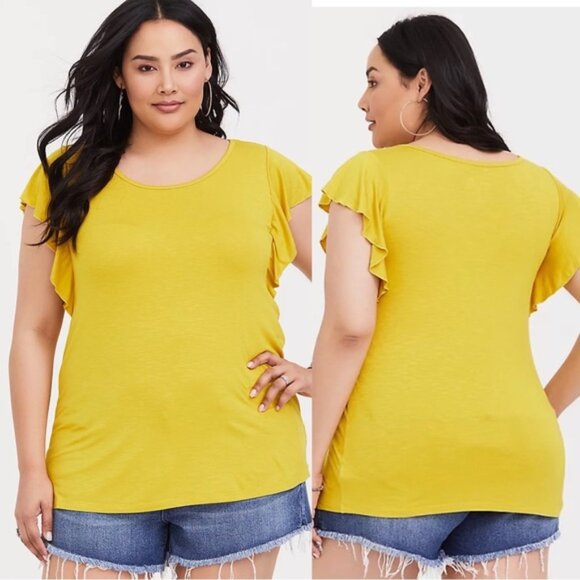 Torrid | Super Soft Bright Yellow Flutter Tee "Jade Citrus" | Size 2X - Picture 1 of 9